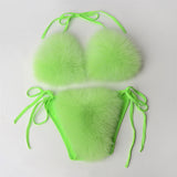 Fur Bikini Set Fuzzy Bathing Suit for Women