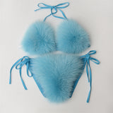 Fur Bikini Set Fuzzy Bathing Suit for Women