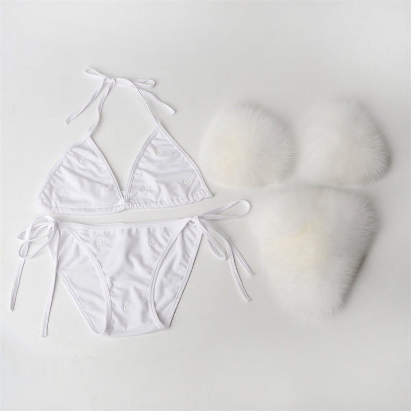 Fur Bikini Set Fuzzy Bathing Suit for Women