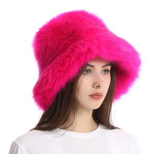 fur bucket hat womens winter fluffy hat in fuchsia 1 Alicefurs
