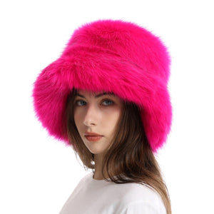 fur bucket hat womens winter fluffy hat in fuchsia 2 Alicefurs