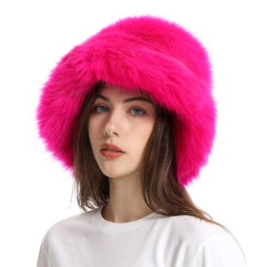 fur bucket hat womens winter fluffy hat in fuchsia Alicefurs