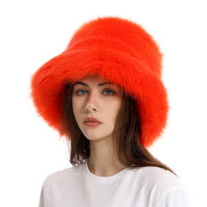 fur bucket hat womens winter fluffy hat in orange 2 Alicefurs