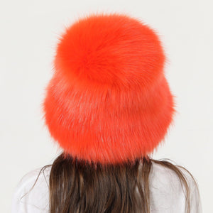 fur bucket hat womens winter fluffy hat in orange 4 Alicefurs