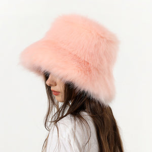 fur bucket hat womens winter fluffy hat in peachy pink 2 Alicefurs