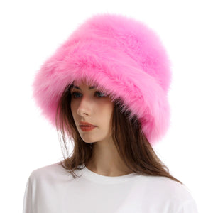 fur bucket hat womens winter fluffy hat in pink 1 Alicefurs