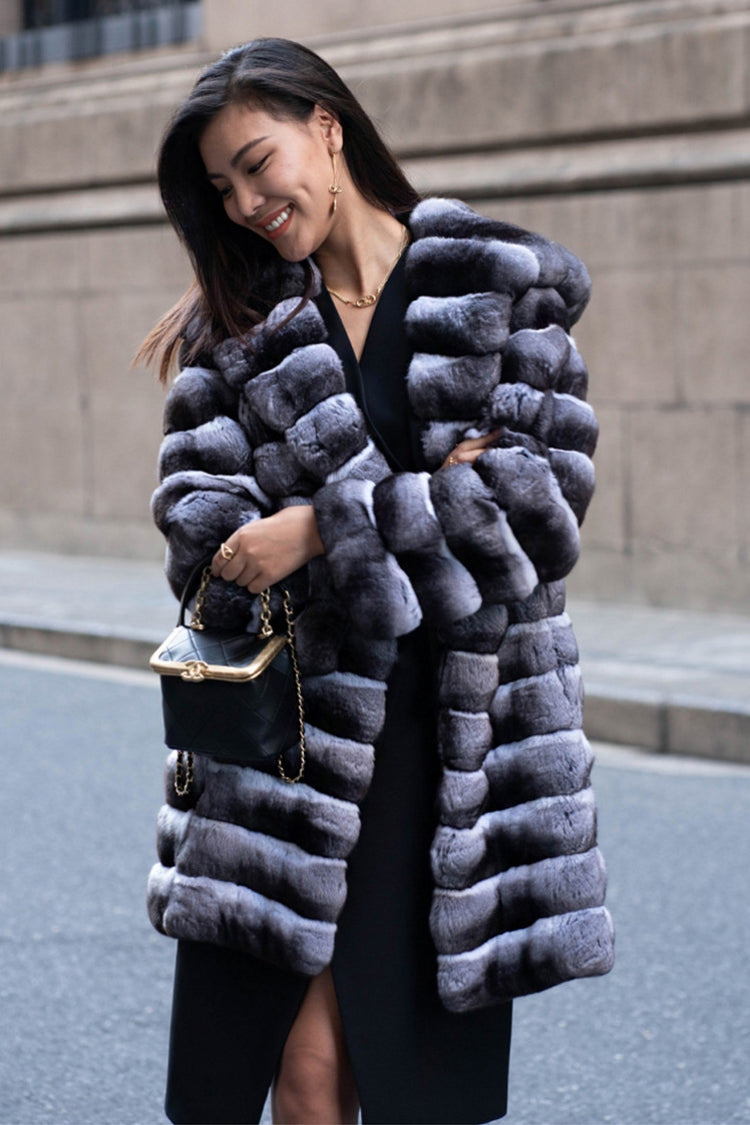 Faux Fur Chinchilla Coat Long Hooded Outerwear for Women