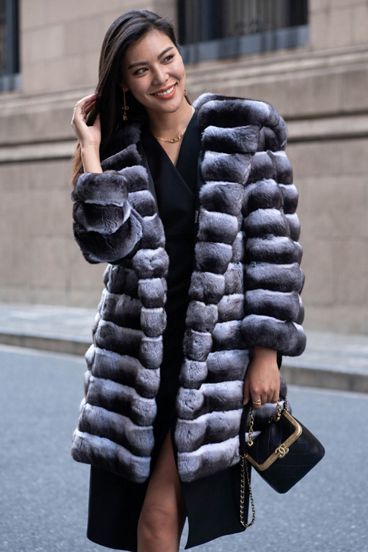 Faux Fur Chinchilla Coat Long Hooded Outerwear for Women