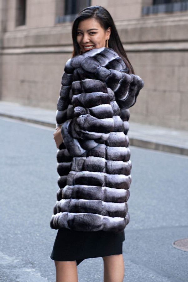 Faux Fur Chinchilla Coat Long Hooded Outerwear for Women