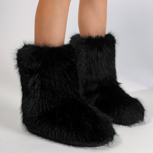 fur covered boots winter short fuzzy boots for women in black 1 Alicefurs