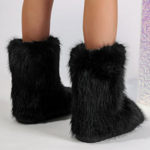 fur covered boots winter short fuzzy boots for women in black 4 Alicefurs