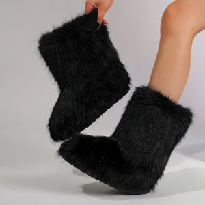 fur covered boots winter short fuzzy boots for women in black Alicefurs