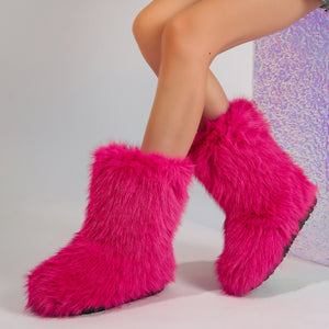 fur covered boots winter short fuzzy boots for women in fuchsia 1 Alicefurs