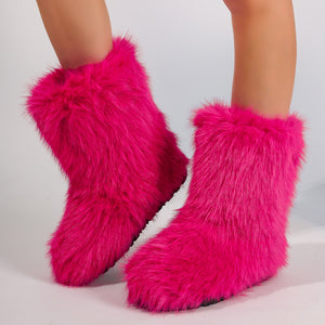 fur covered boots winter short fuzzy boots for women in fuchsia 2 Alicefurs