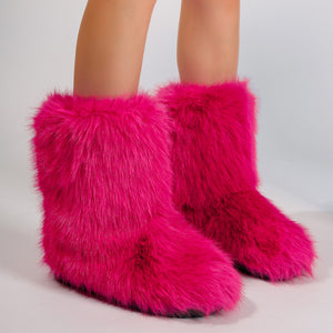 fur covered boots winter short fuzzy boots for women in fuchsia 3 Alicefurs