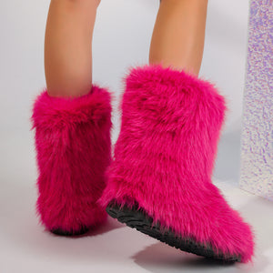 fur covered boots winter short fuzzy boots for women in fuchsia 4 Alicefurs