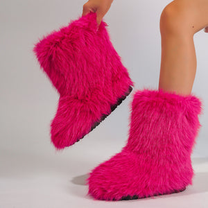 fur covered boots winter short fuzzy boots for women in fuchsia Alicefurs