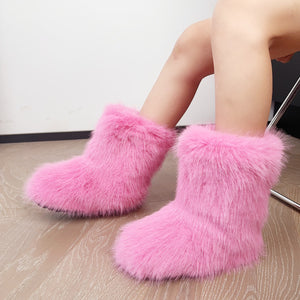 fur covered boots winter short fuzzy boots for women in hot pink Alicefurs