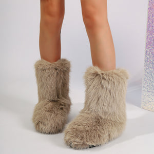 fur covered boots winter short fuzzy boots for women in khaki 1 Alicefurs
