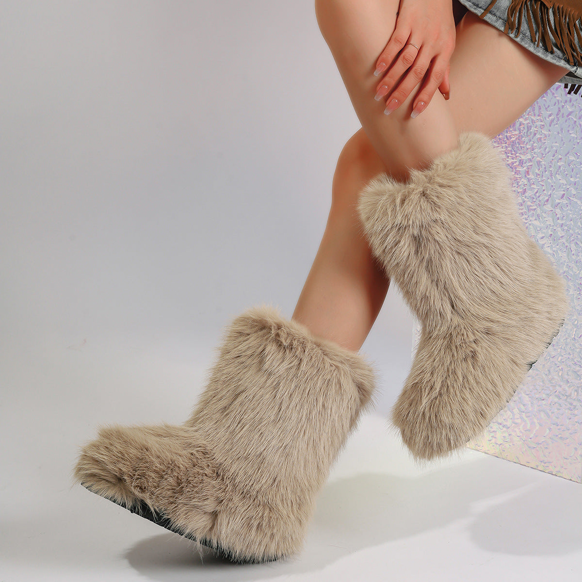 Fur Covered Boots Winter Short Fuzzy Boots for Women