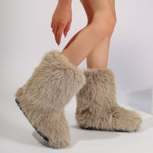 fur covered boots winter short fuzzy boots for women in khaki Alicefurs