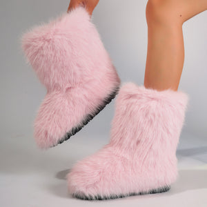 fur covered boots winter short fuzzy boots for women in pastel pink Alicefurs