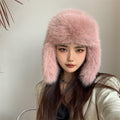 fur trapper hat with ear flaps for women in dusty pink Alicefurs