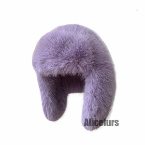 fur trapper hat with ear flaps for women in lavender 2 Alicefurs