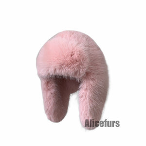 fur trapper hat with ear flaps for women in pink Alicefurs