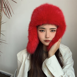 fur trapper hat with ear flaps for women in red 1 Alicefurs