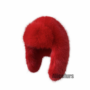 fur trapper hat with ear flaps for women in red 2 Alicefurs