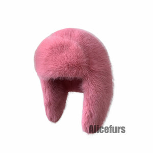 fur trapper hat with ear flaps for women in salmon pink 2 Alicefurs