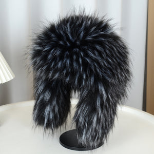 fur trapper hat womens fluffy hat with ear flaps in dark gray Alicefurs