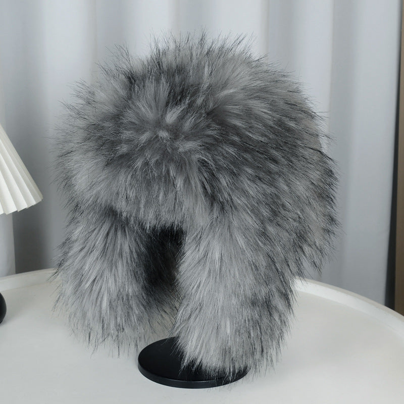 Fur Trapper Hat Women's Fluffy Hat with Ear Flaps