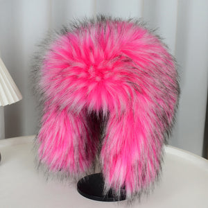 fur trapper hat womens fluffy hat with ear flaps in hot pink Alicefurs