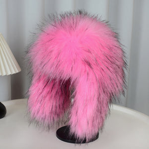 fur trapper hat womens fluffy hat with ear flaps in pink Alicefurs