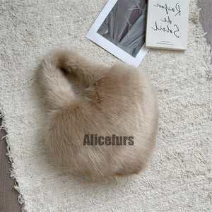 fuzzy heart bag faux fur crossbody purse for women in khaki 3 Alicefurs