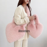 Fuzzy Heart Bag Faux Fur Crossbody Purse for Women