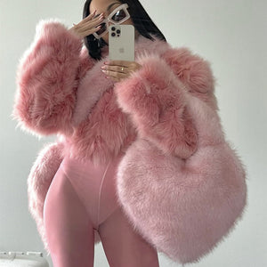 fuzzy heart bag faux fur crossbody purse for women in pink Alicefurs