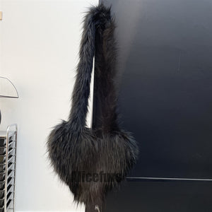 heart shaped fur bag fluffy crossbody purse for women in black Alicefurs
