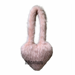heart shaped fur bag fluffy crossbody purse for women in light pink Alicefurs