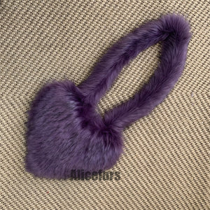 heart shaped fur bag fluffy crossbody purse for women in purple 1 Alicefurs