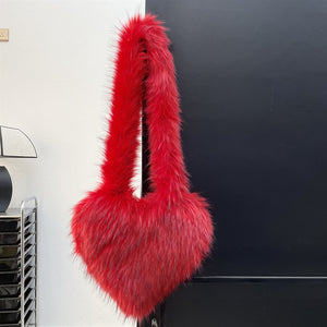 heart shaped fur bag fluffy crossbody purse for women in red 1 Alicefurs