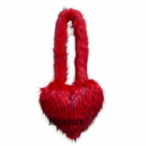heart shaped fur bag fluffy crossbody purse for women in red Alicefurs