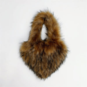 heart shaped fur bag small fluffy tote purse for women in brown Alicefurs