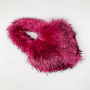 heart shaped fur bag small fluffy tote purse for women in fuchsia 1 Alicefurs