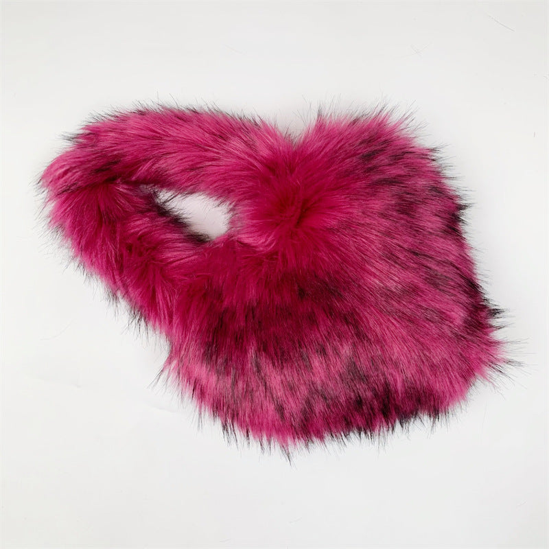 Bolso de piel con forma de corazón, pequeño y esponjoso, para mujer