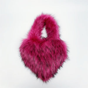 heart shaped fur bag small fluffy tote purse for women in fuchsia Alicefurs
