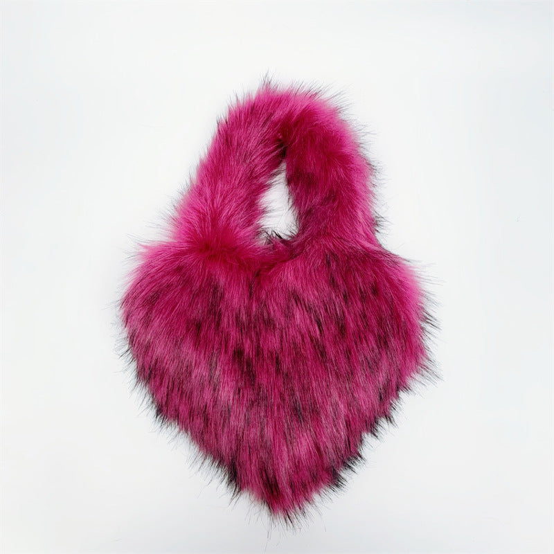 Bolso de piel con forma de corazón, pequeño y esponjoso, para mujer