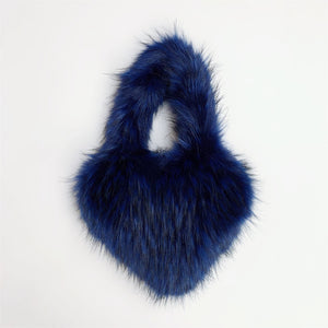 heart shaped fur bag small fluffy tote purse for women in navy blue Alicefurs